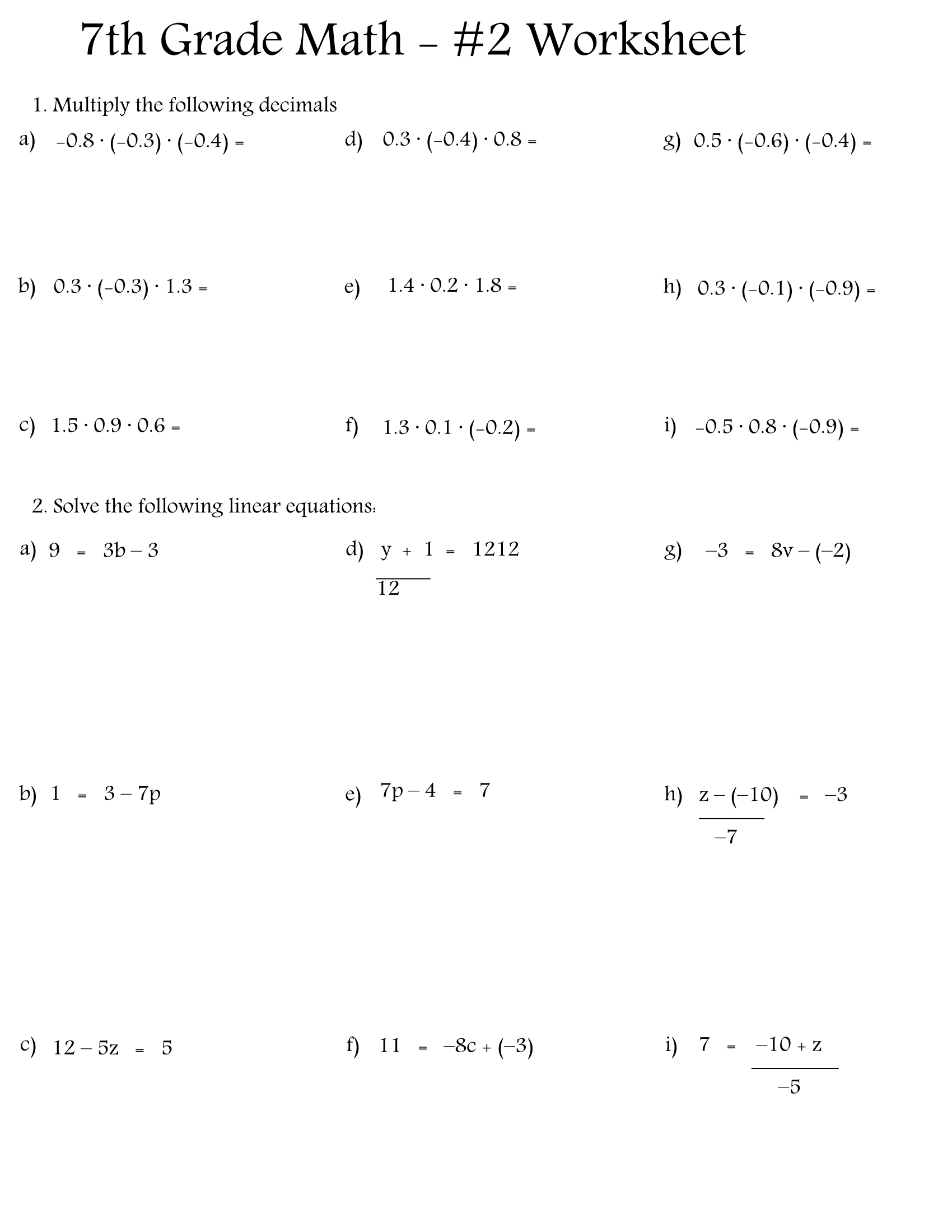 10 7Th Grade Math Worksheets Worksheets Decoomo