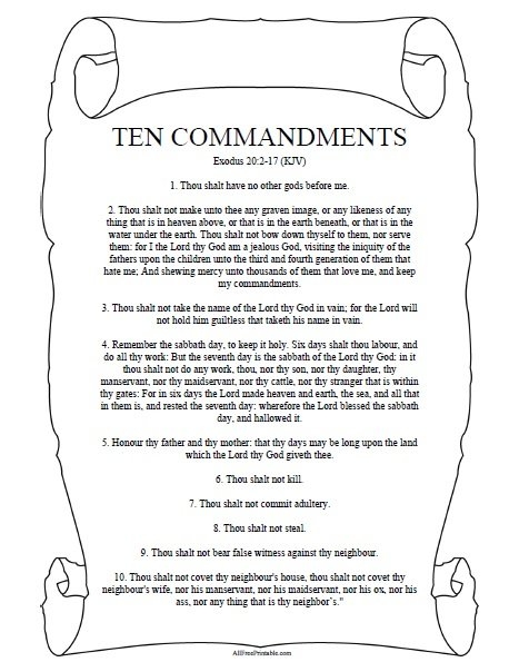 10 Commandments List Free Printable