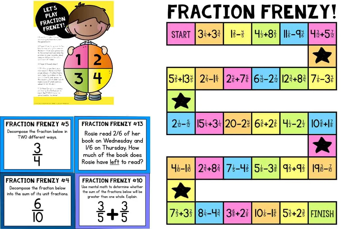 free printable adding and subtracting fractions games
