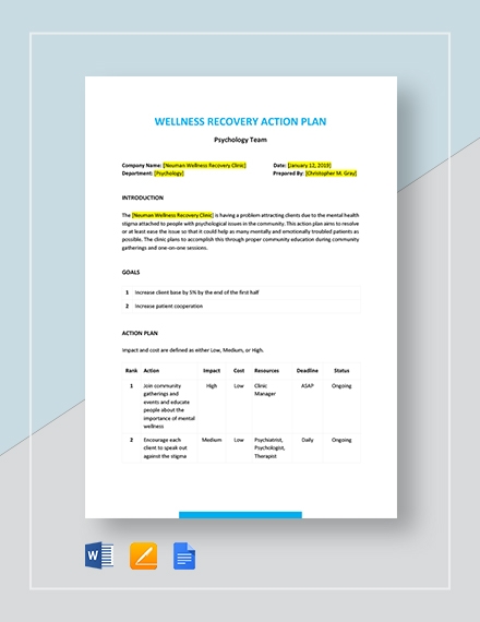 11 Wellness Recovery Action Plan Templates PDF Word