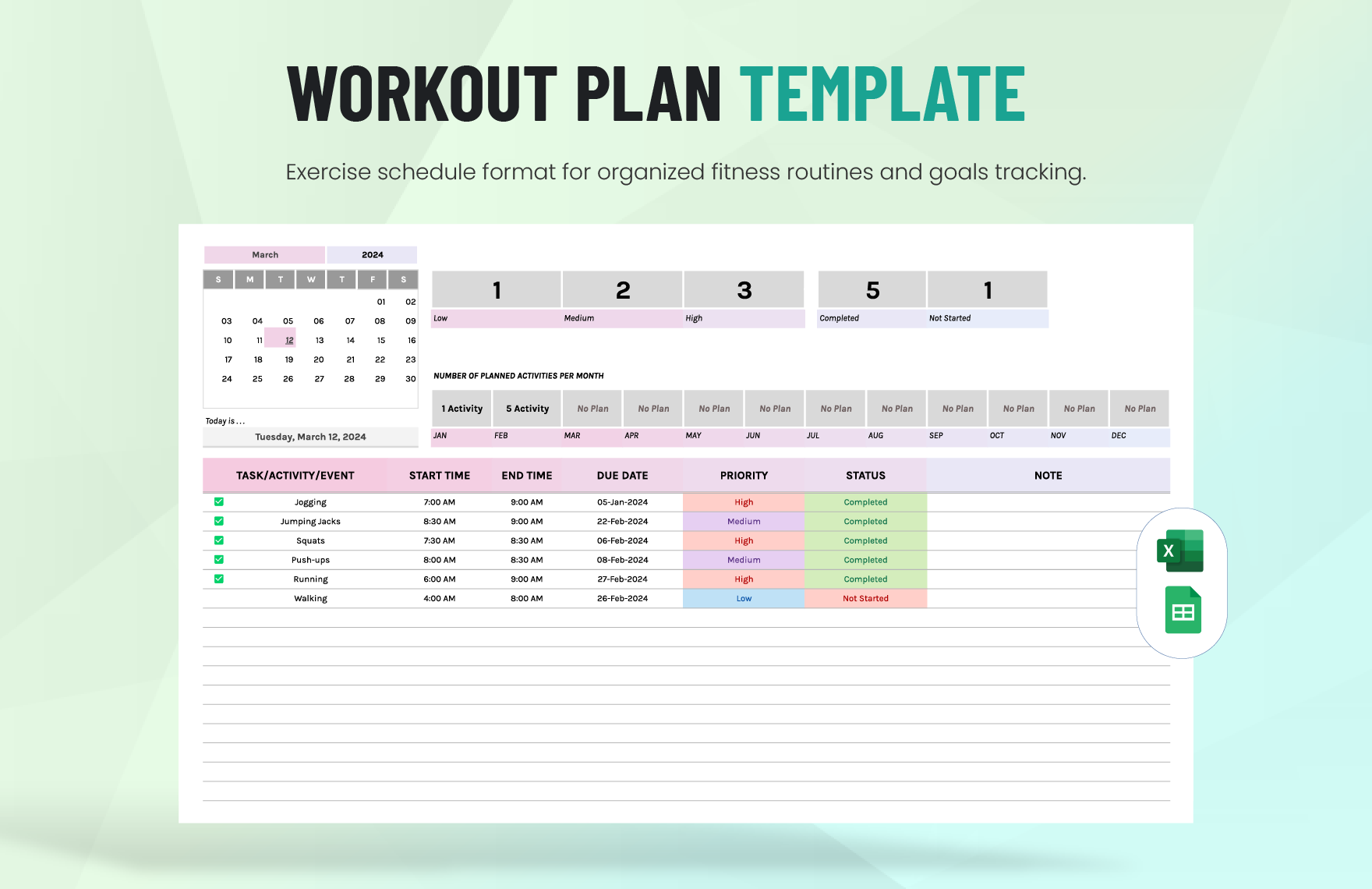 12 Week Workout Plan Excel Template Infoupdate