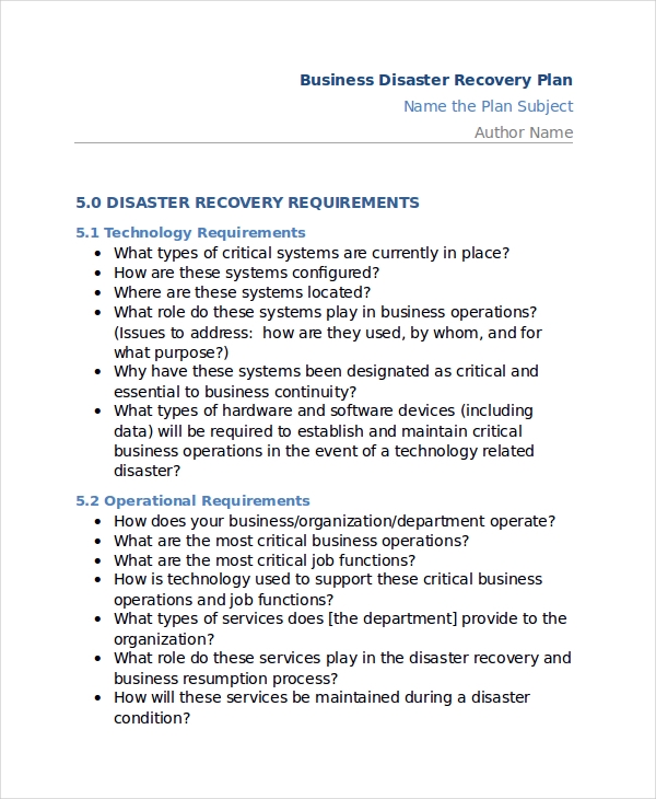 13 Disaster Recovery Plan Templates Free Sample Example Format