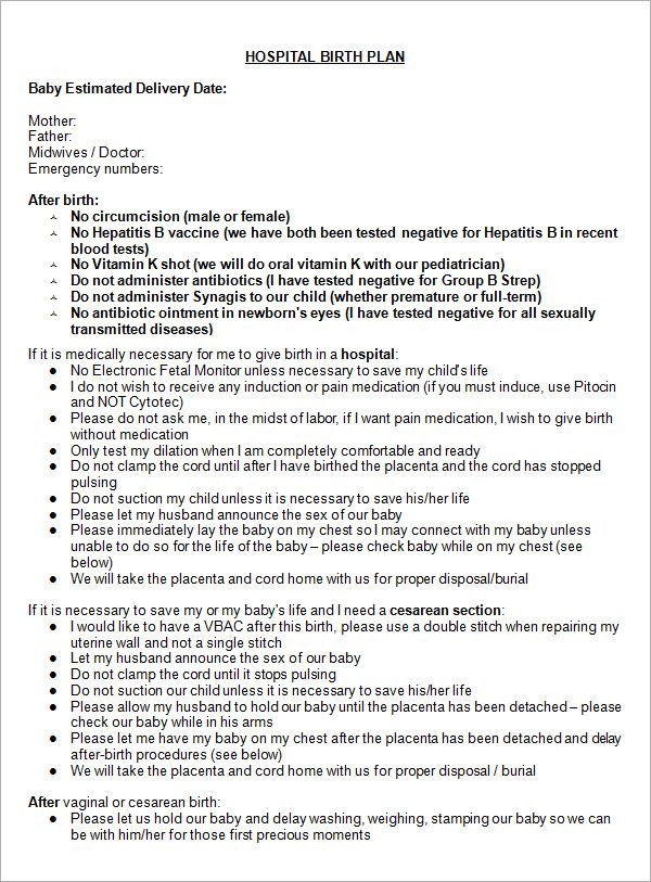 20 C Section Birth Plan Template Simple Template Design