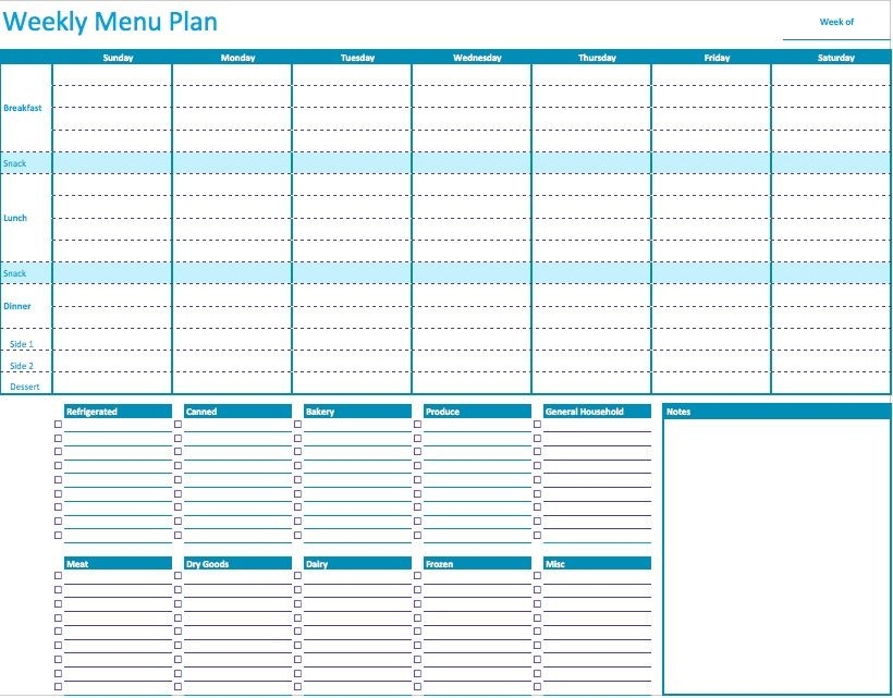 20 Dinner Planning Template