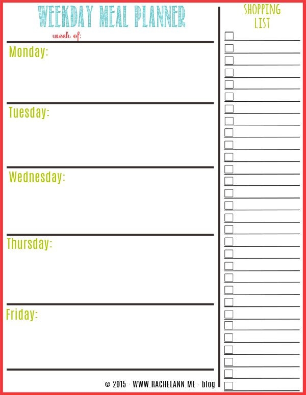 20 Dinner Planning Template