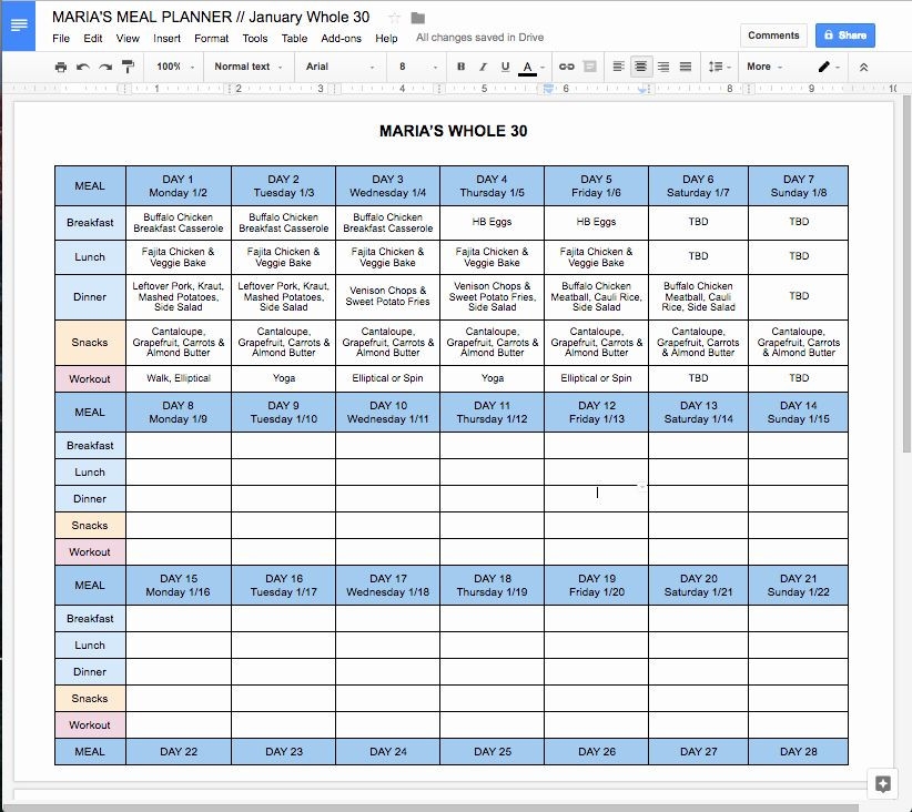 20 Meal Planning Template Google Docs