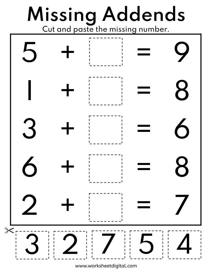 20 Printable Missing Addends Worksheets Numbers 1 10 For
