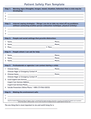 2014 Form Patient Safety Plan Template Fill Online Printable Fillable 