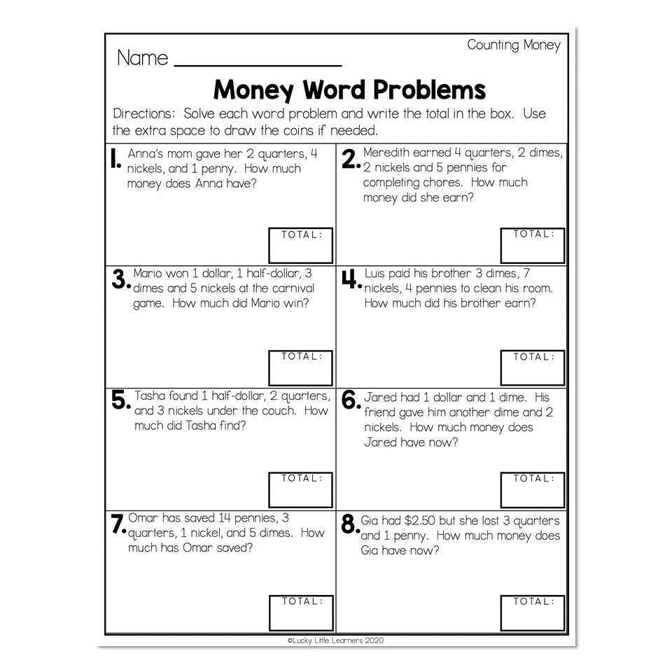 2nd Grade Math Worksheets Money Counting Money Money Word