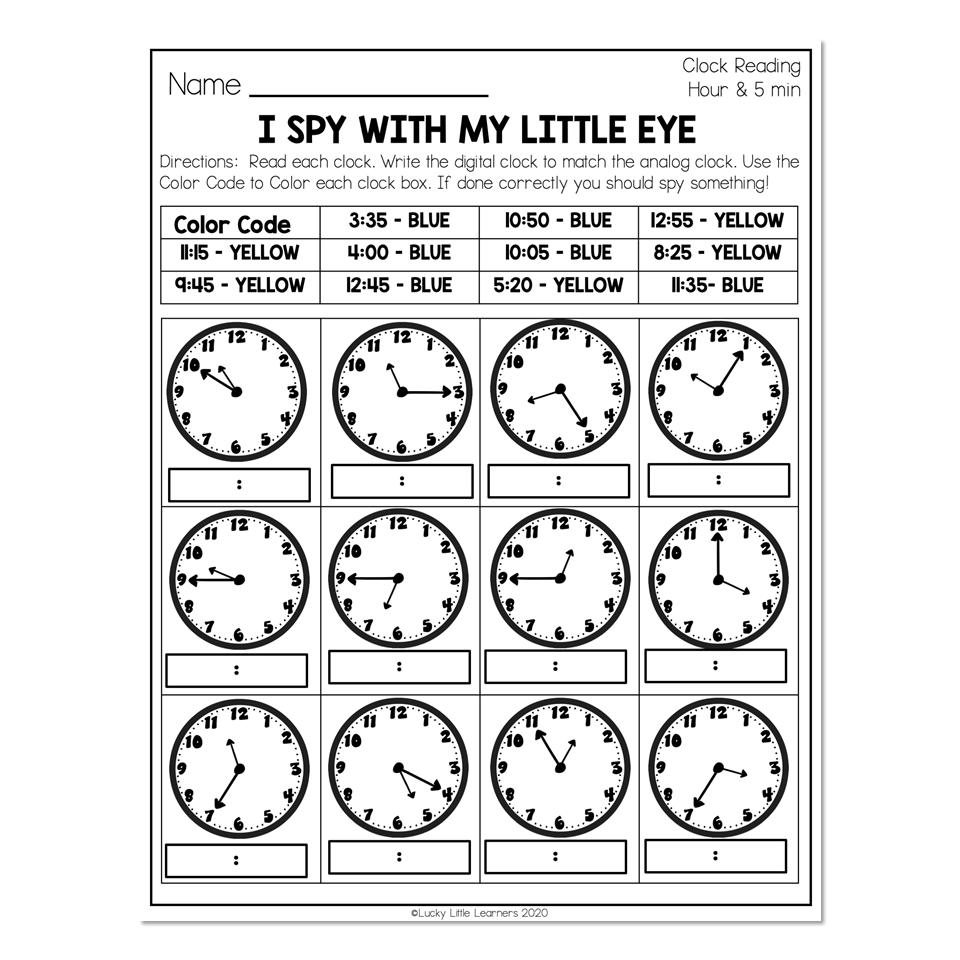 2nd Grade Math Worksheets Time Clock Reading Hour 5 Minutes 
