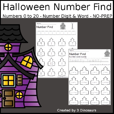 3 Dinosaurs Halloween Number Find Printables