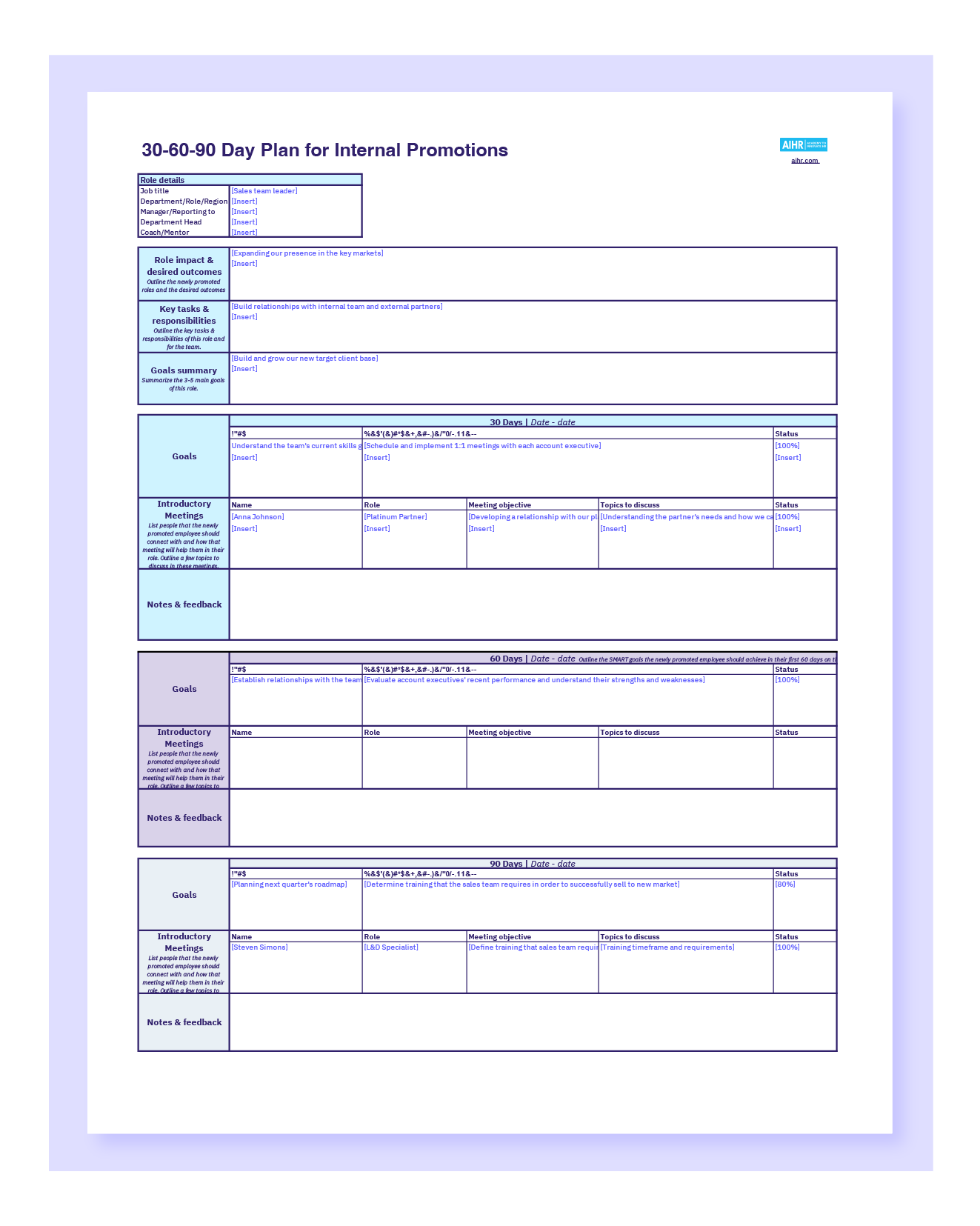 30 60 90 day plan template for managers