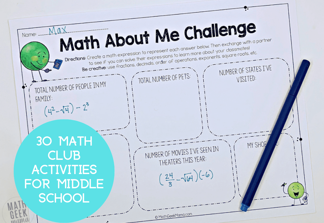 math activities for middle school printable
