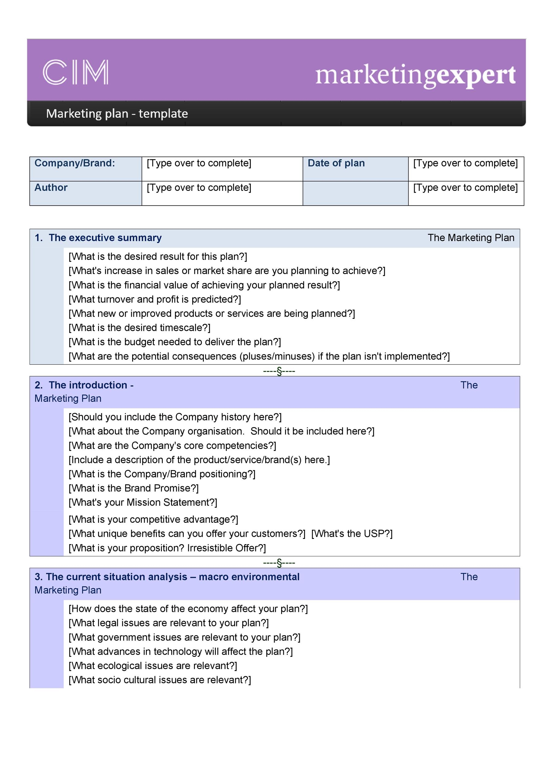 marketing plans template