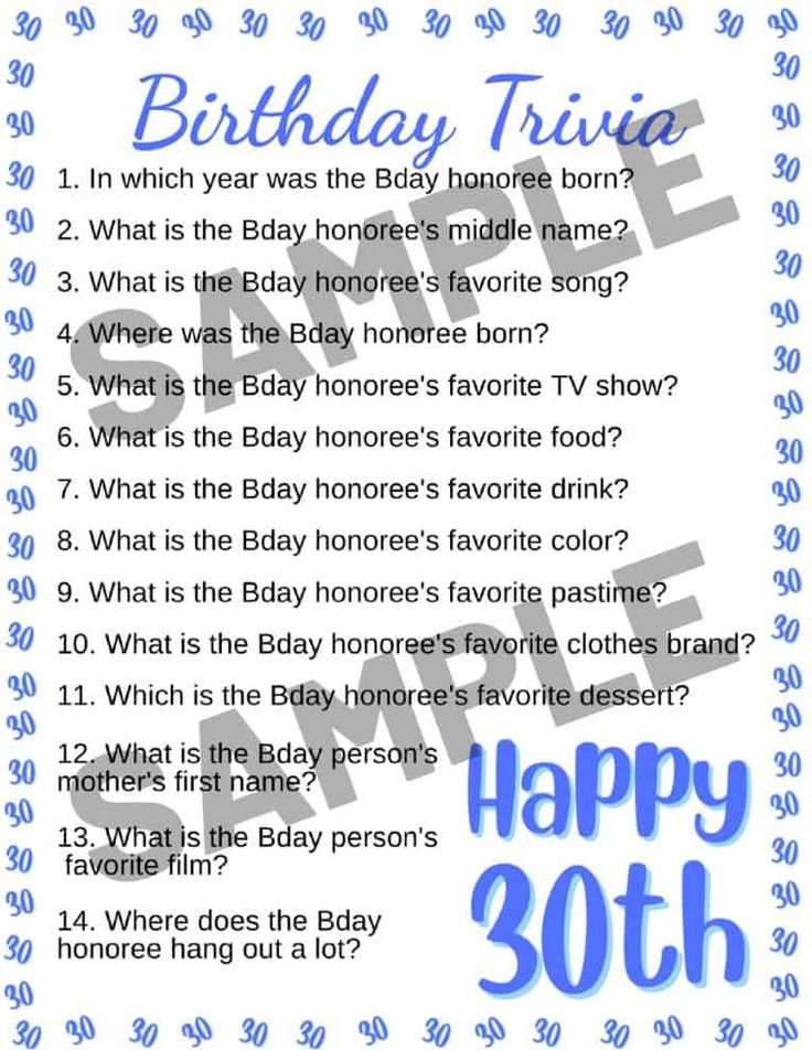30th Birthday Games Free Printables For 2022 Parties Made Personal 
