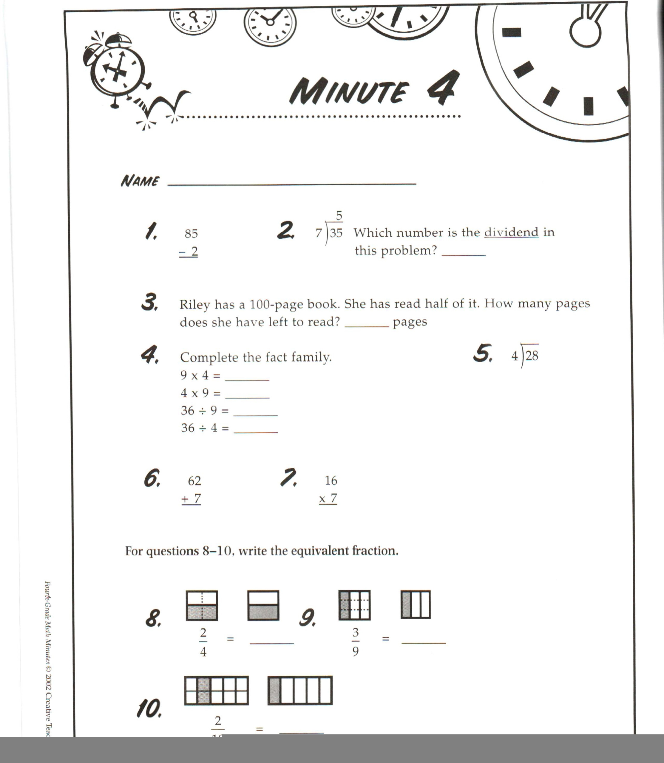 math minutes worksheets