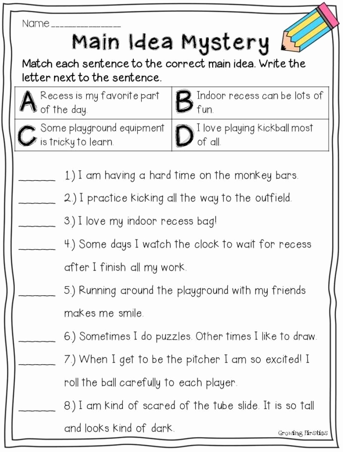 main idea printable activities 3rd grade