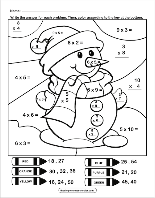 multiplication math coloring worksheets