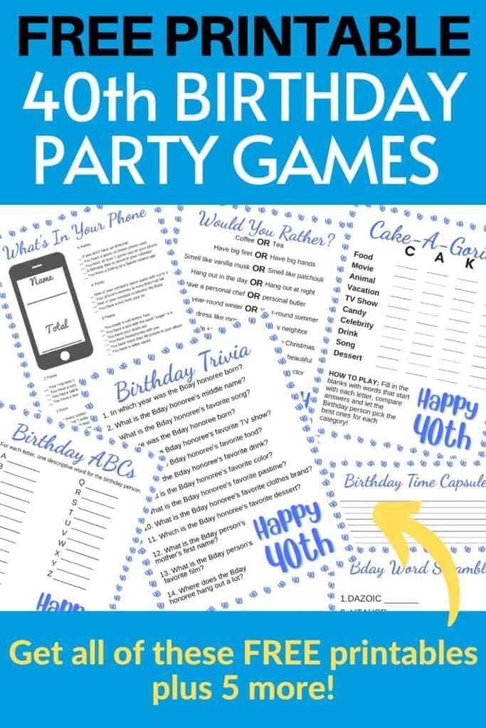 free printable 40th birthday party games
