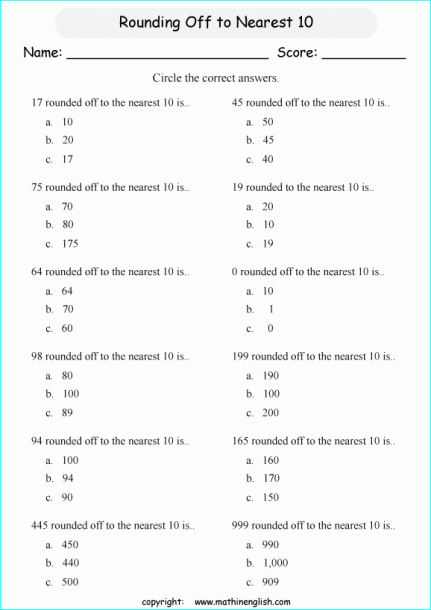 4th Grade Math Worksheets With Answer Key For Round