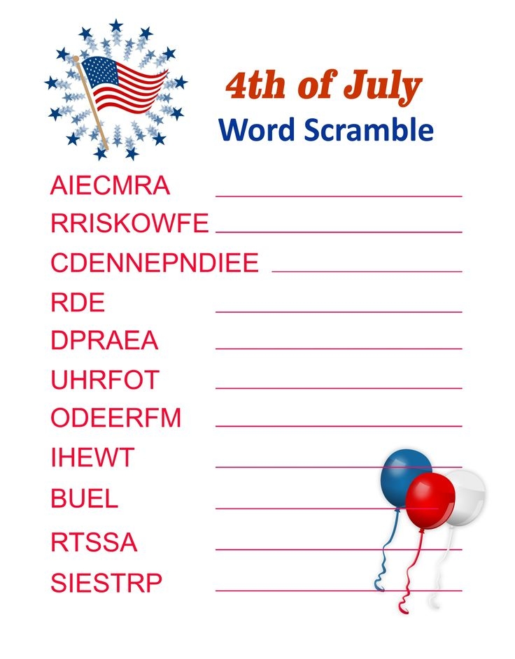 4th Of July Word Scramble Printables 4th Of July Games 4th Of July