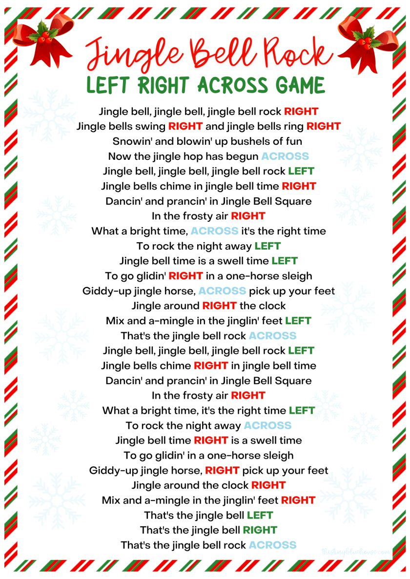 5 Free Left Right Across Christmas Game Printable