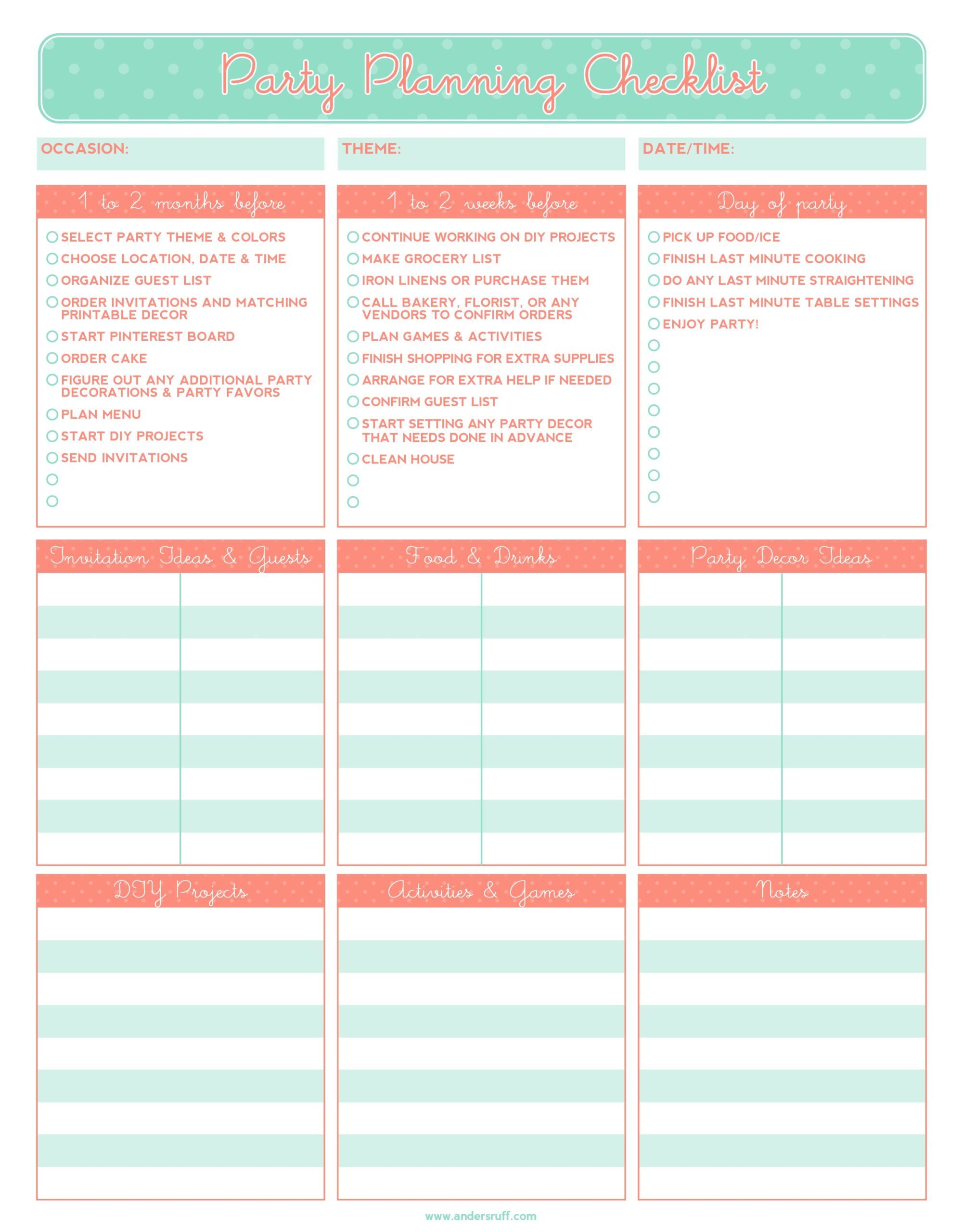 party planning list template