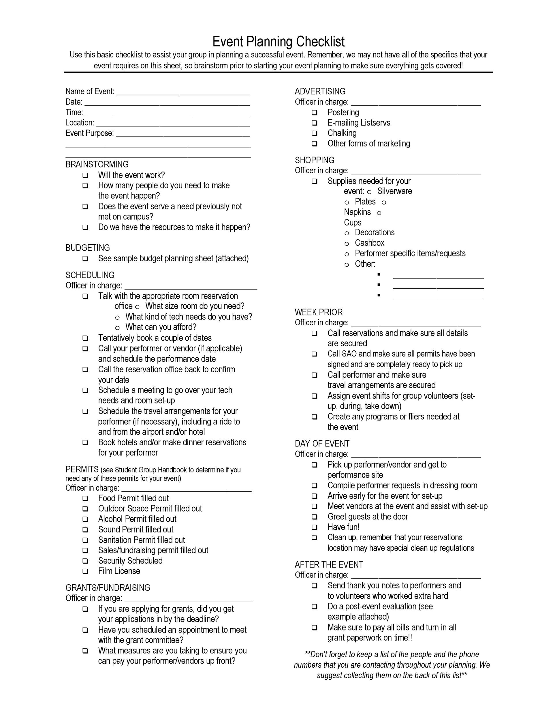 50 Professional Event Planning Checklist Templates TemplateLab