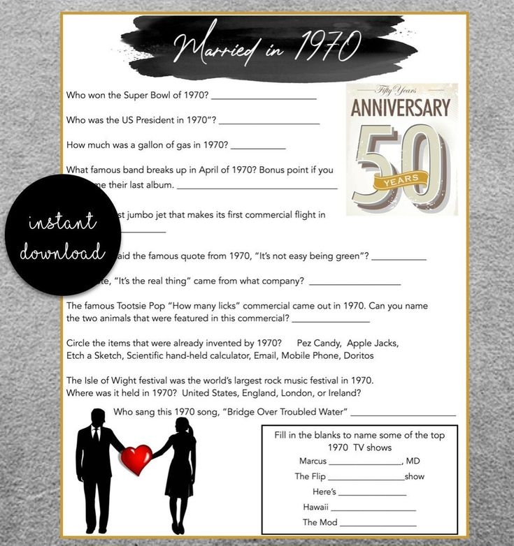 50th Wedding Anniversary Party Game Questions From 1970 Etsy