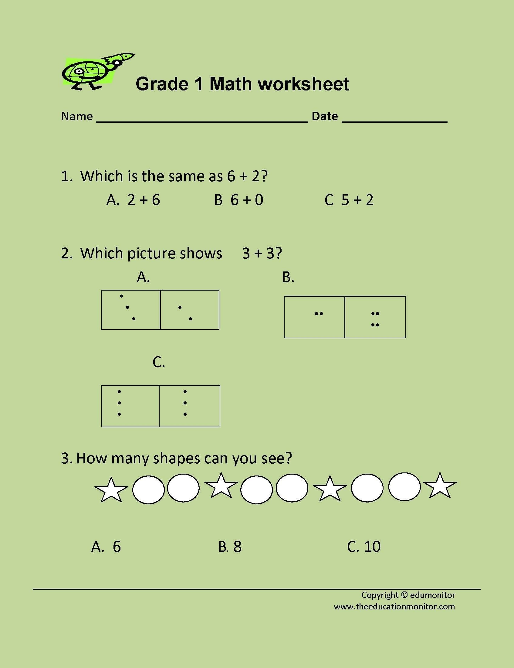 free math worksheets grade 1