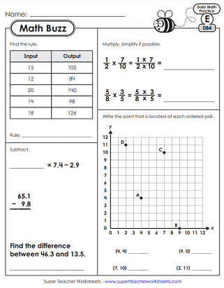 5th grade math review worksheet