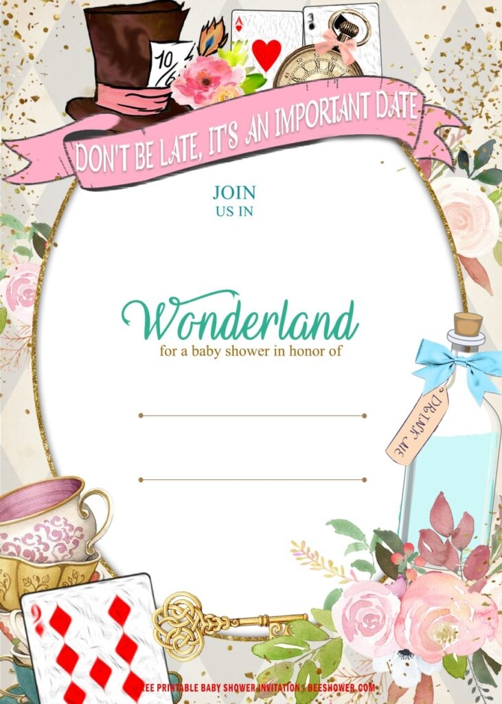 6 Alice Wonderland Baby Shower Invitation Templates