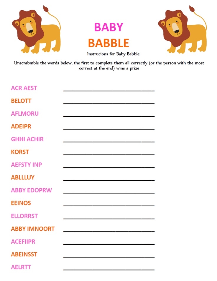 free printable baby shower unscramble game
