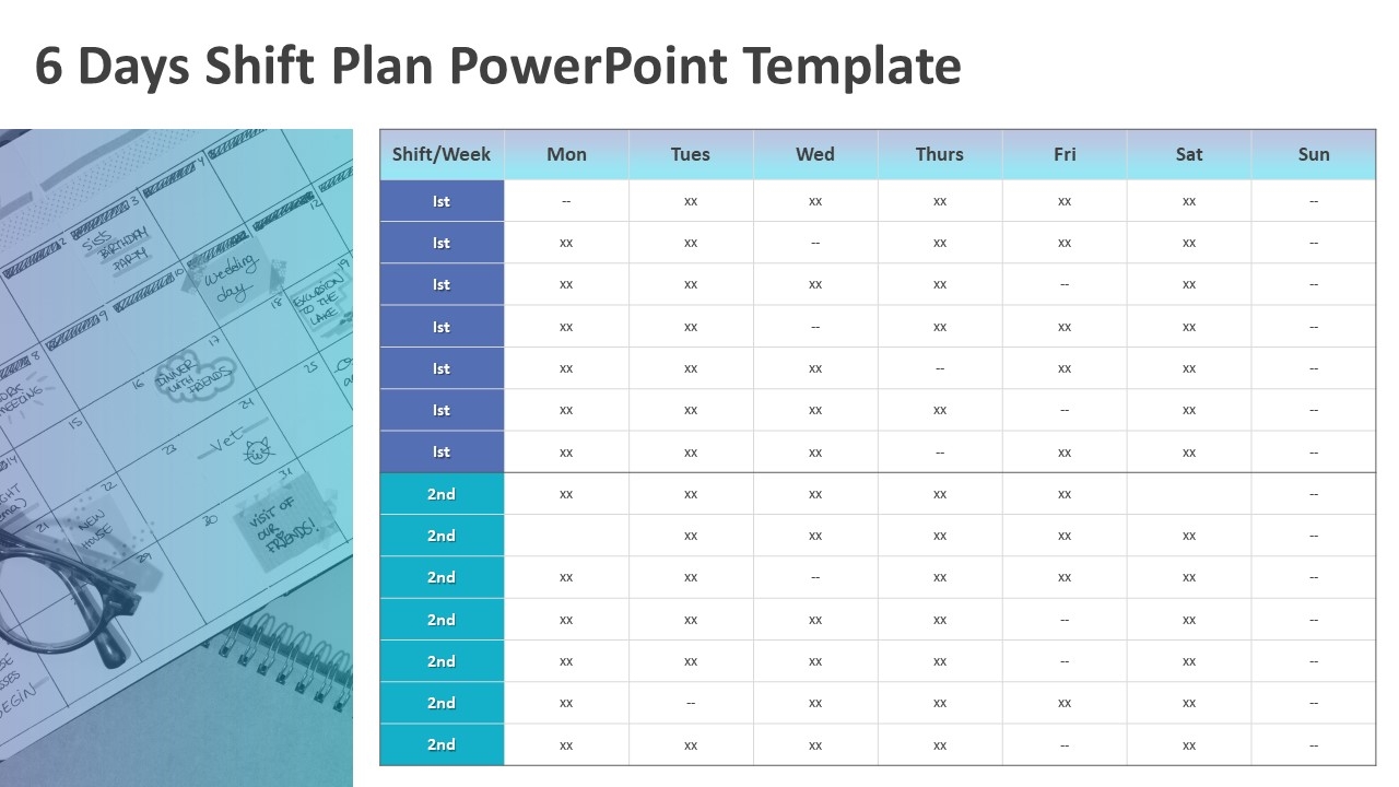 6 Days Shift Plan PowerPoint Template PPT Templates