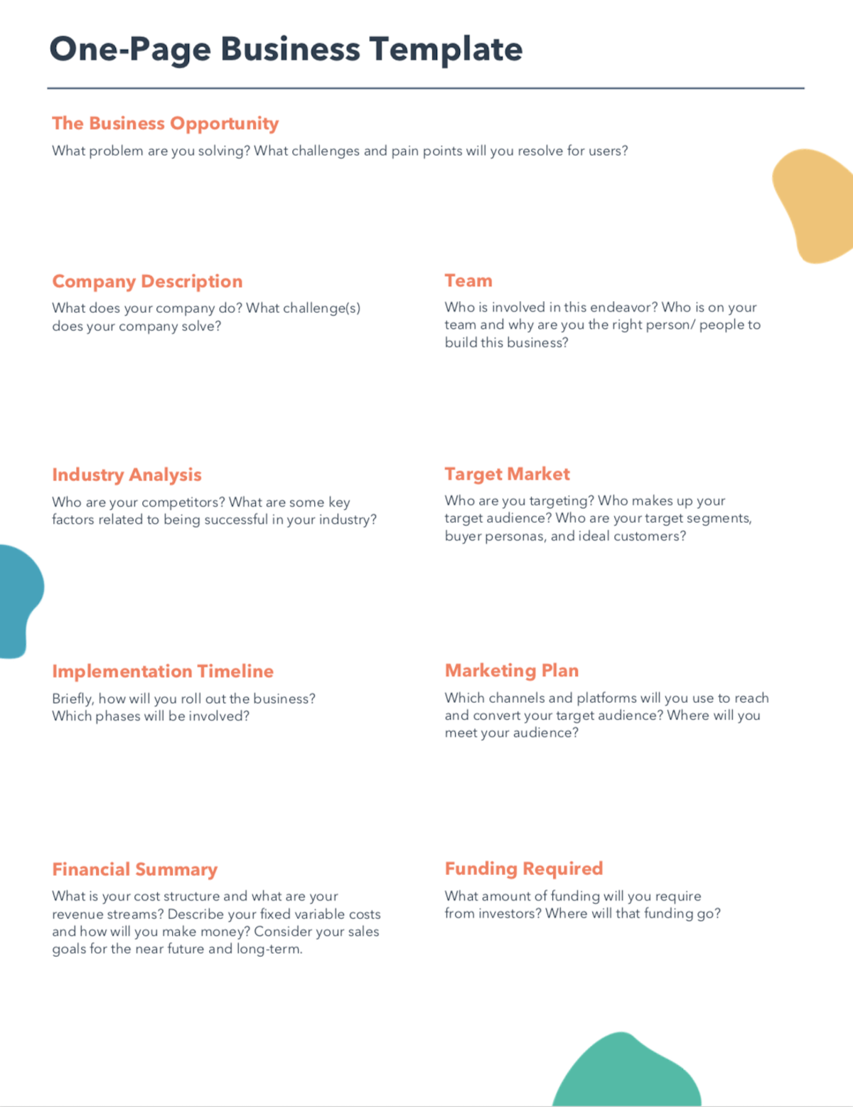 6 Free Business Plans PDF Templates Examples HubSpot