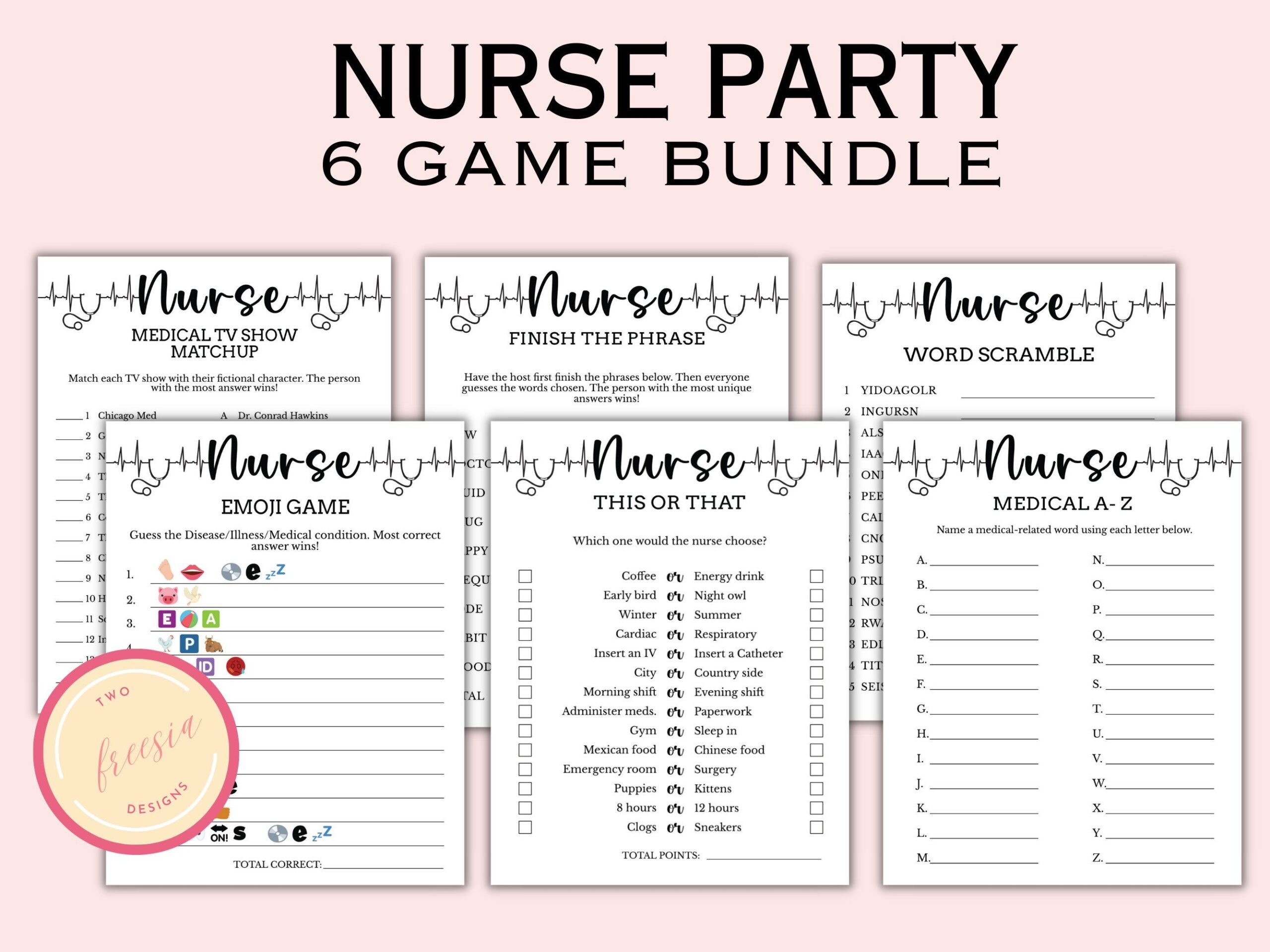 6 Printable Nurse Theme Party Games Nurse Graduation Game Nurse