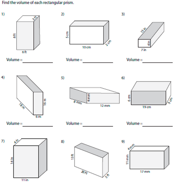 6th Grade Math Volume Worksheets Free Printable