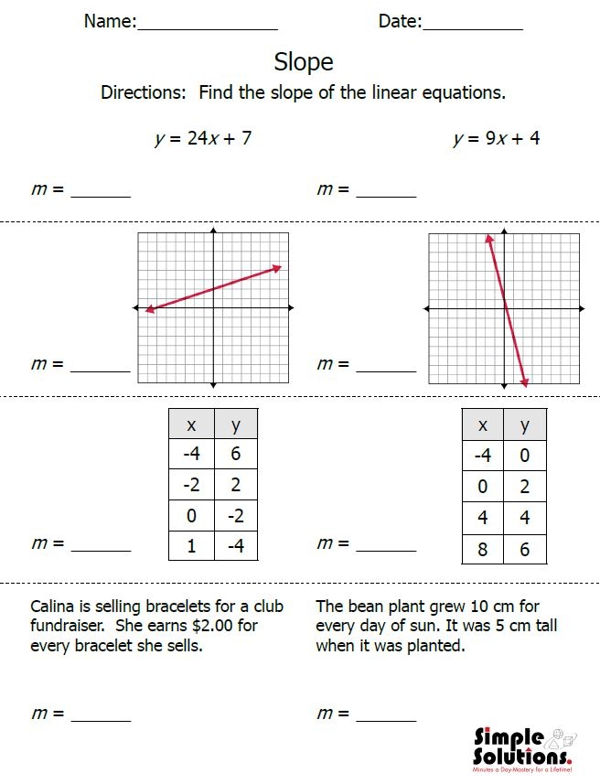 8th grade math slope worksheets