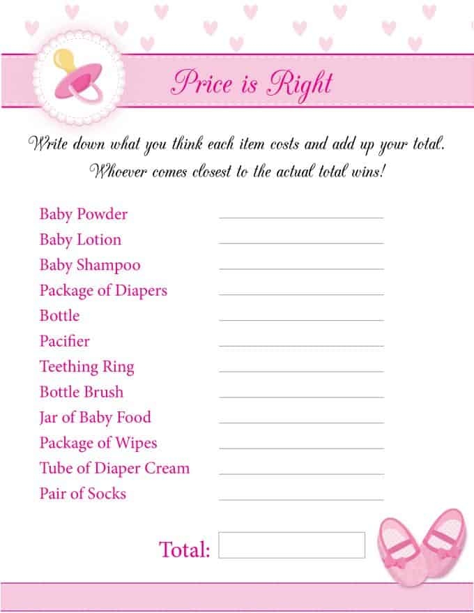 free printable baby girl shower games