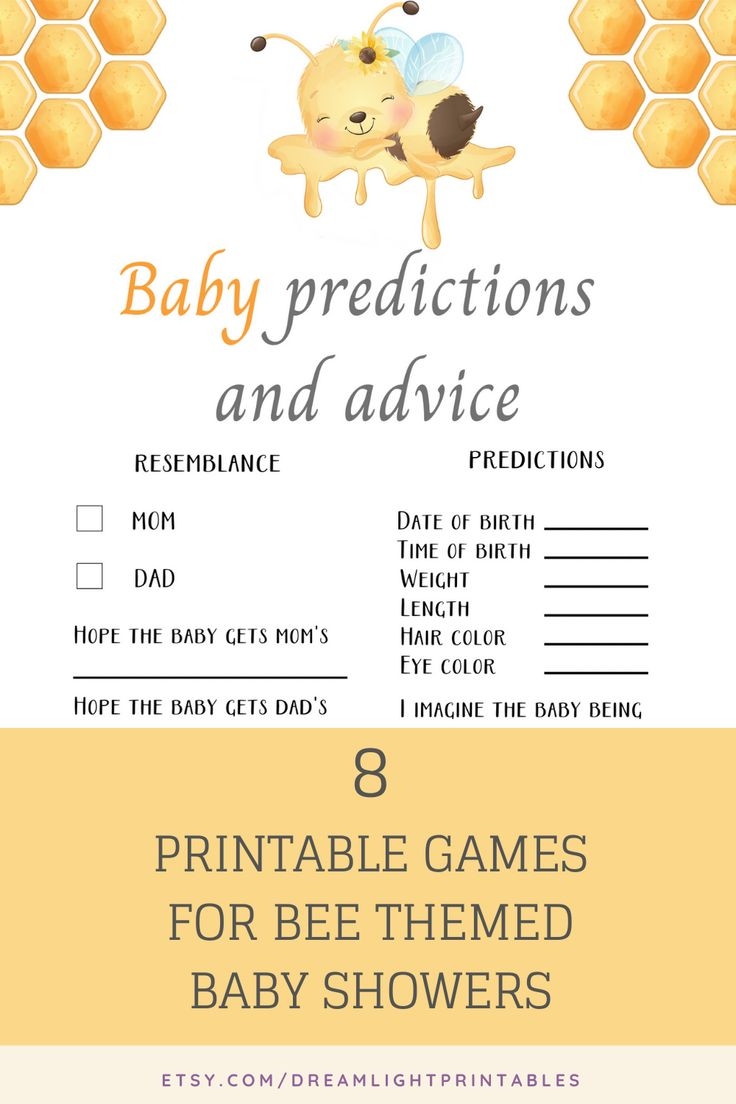 A Baby Shower Game With Bees And Honeycombs On The Front Text Reads 8 
