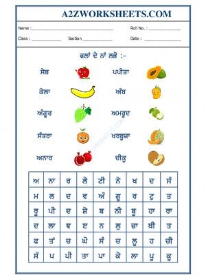 A2Zworksheets Worksheet Of Punjabi Word Search Fruits Name Punjabi Language