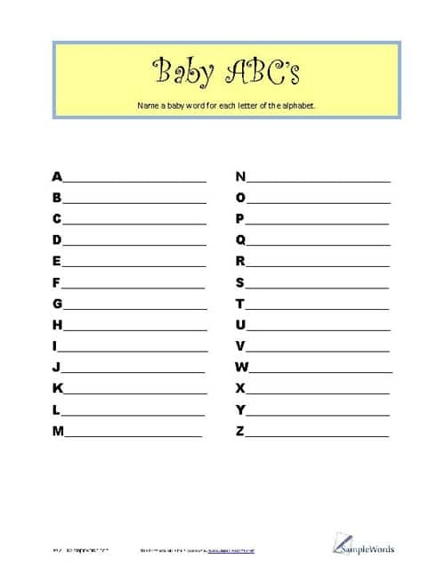 ABC Baby Shower Game