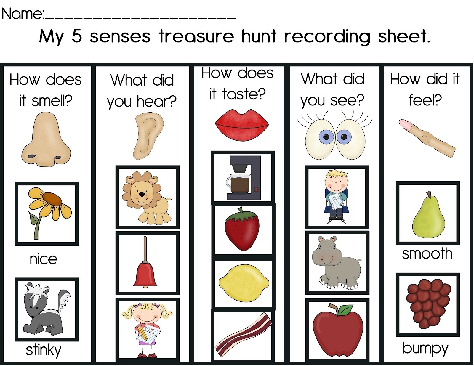 Activities For 5 Senses For Kids Learning Printable