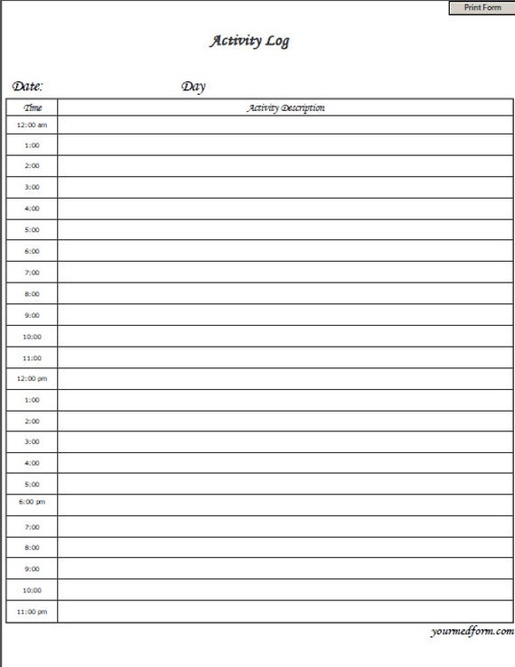 daily activity log printable