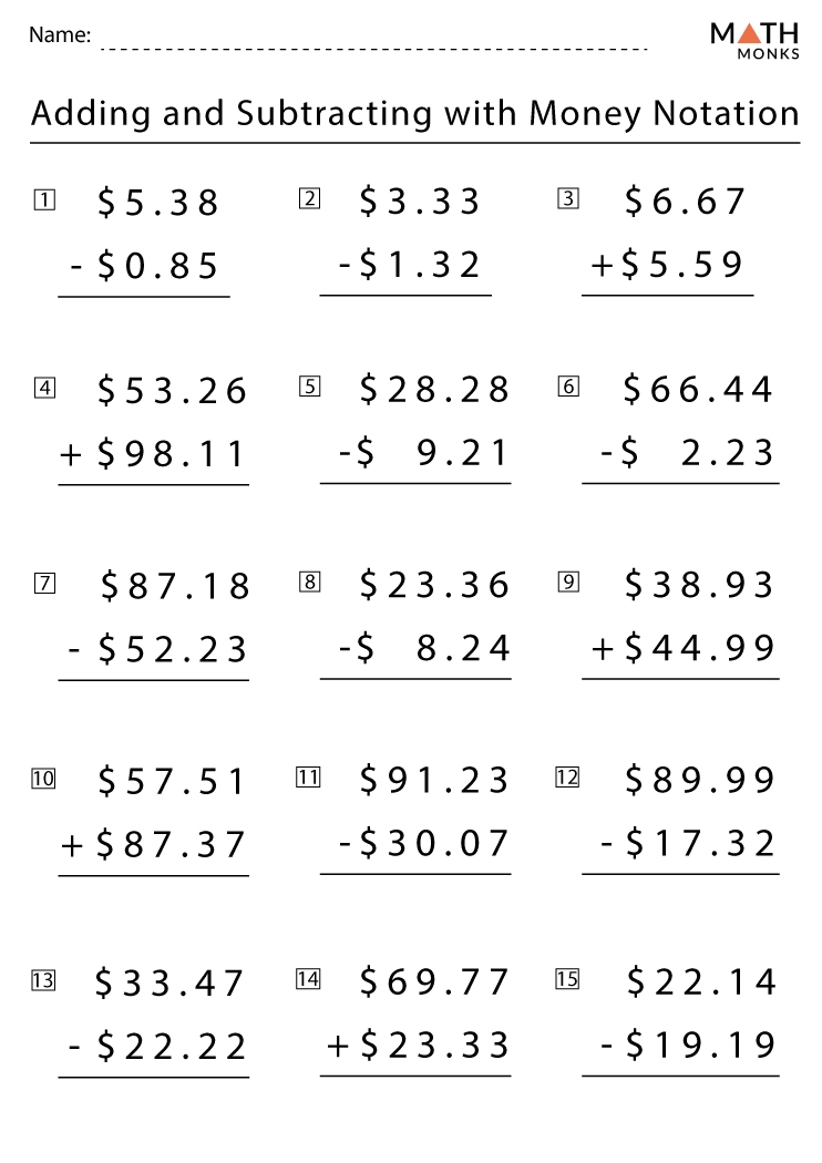 Addition And Subtraction Worksheets With Answer Key
