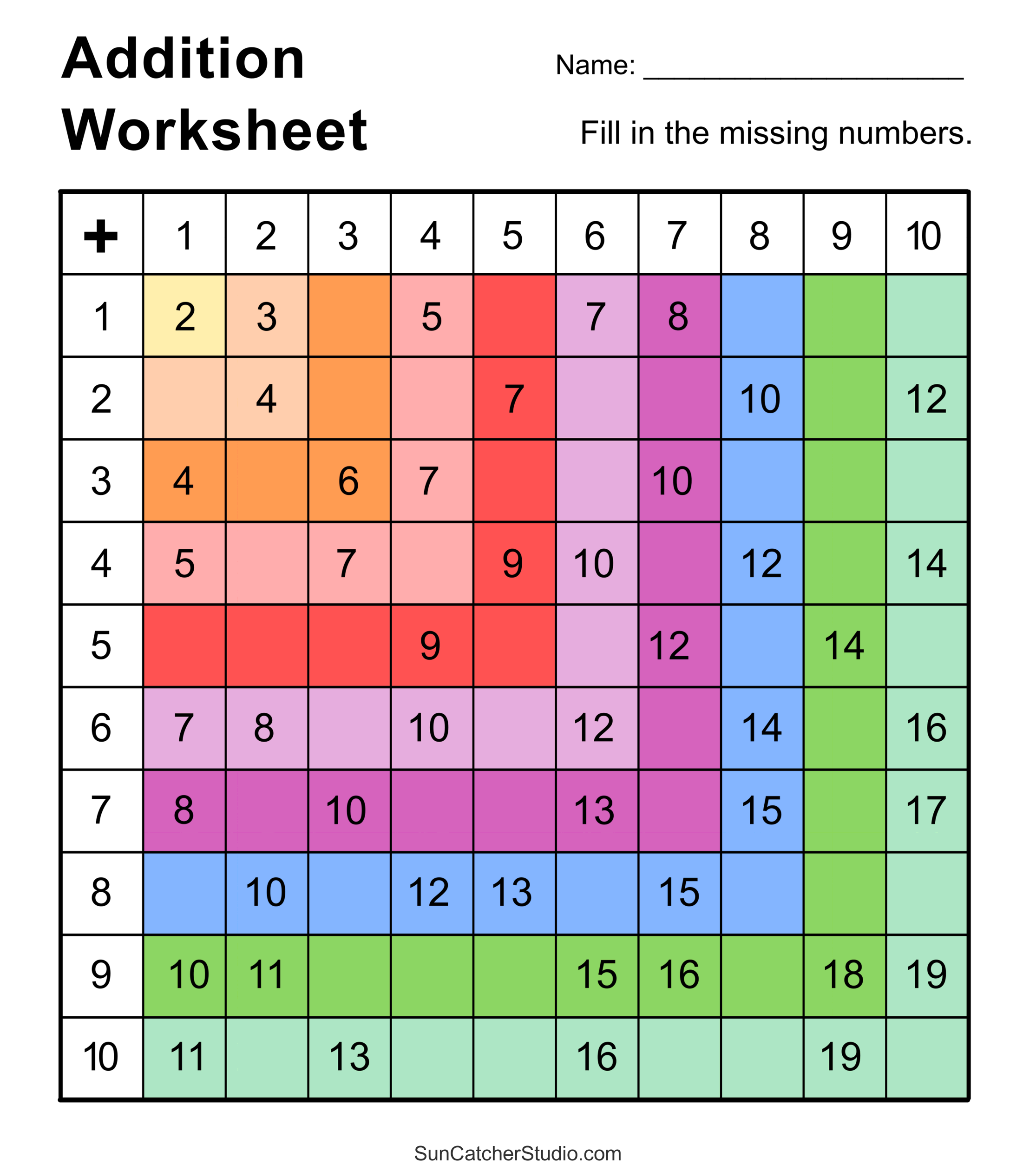 free printable addition math games