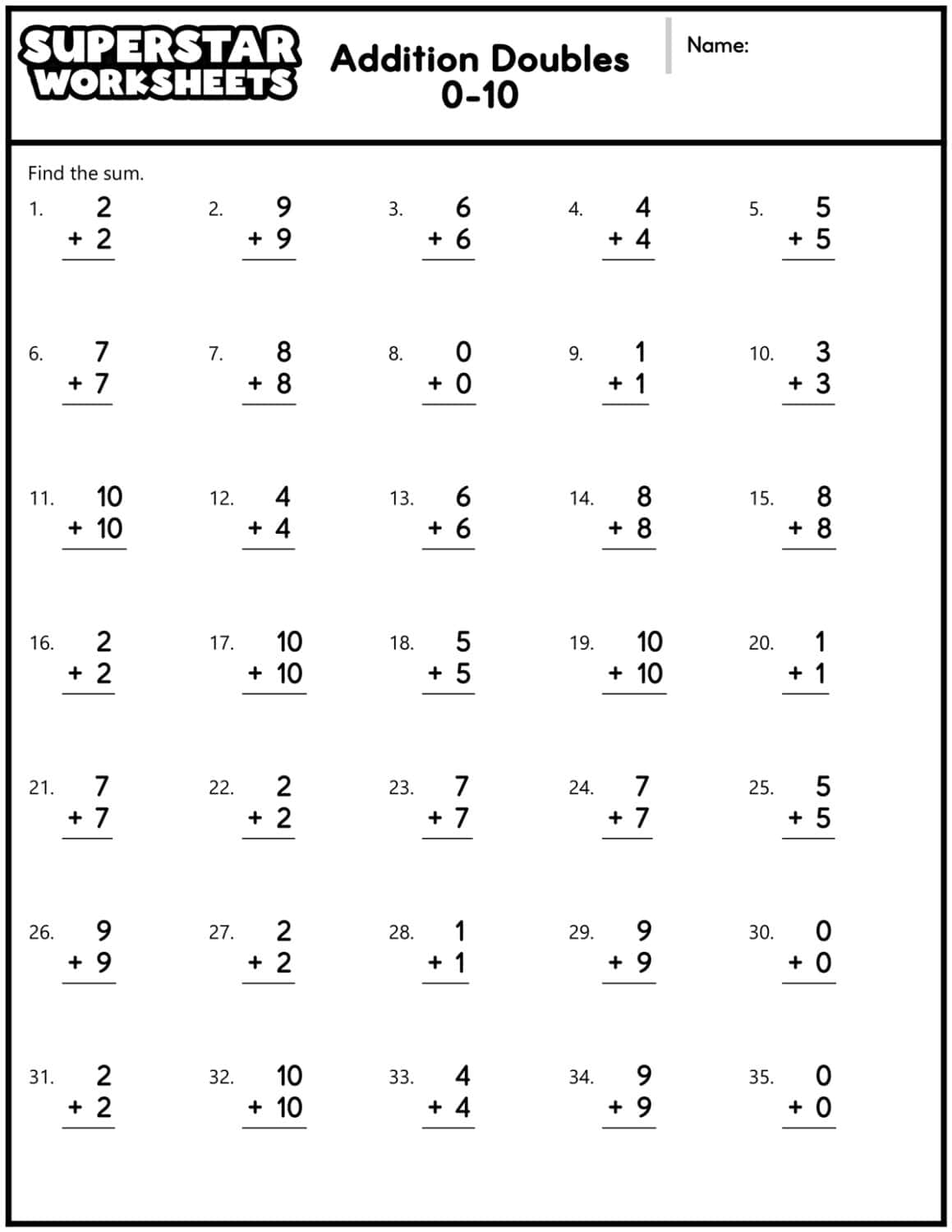 Addition Doubles Worksheets Superstar Worksheets Worksheets Library