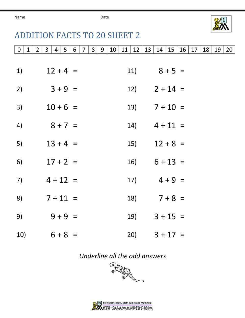 Addition Facts To 20 Worksheets Worksheets Library