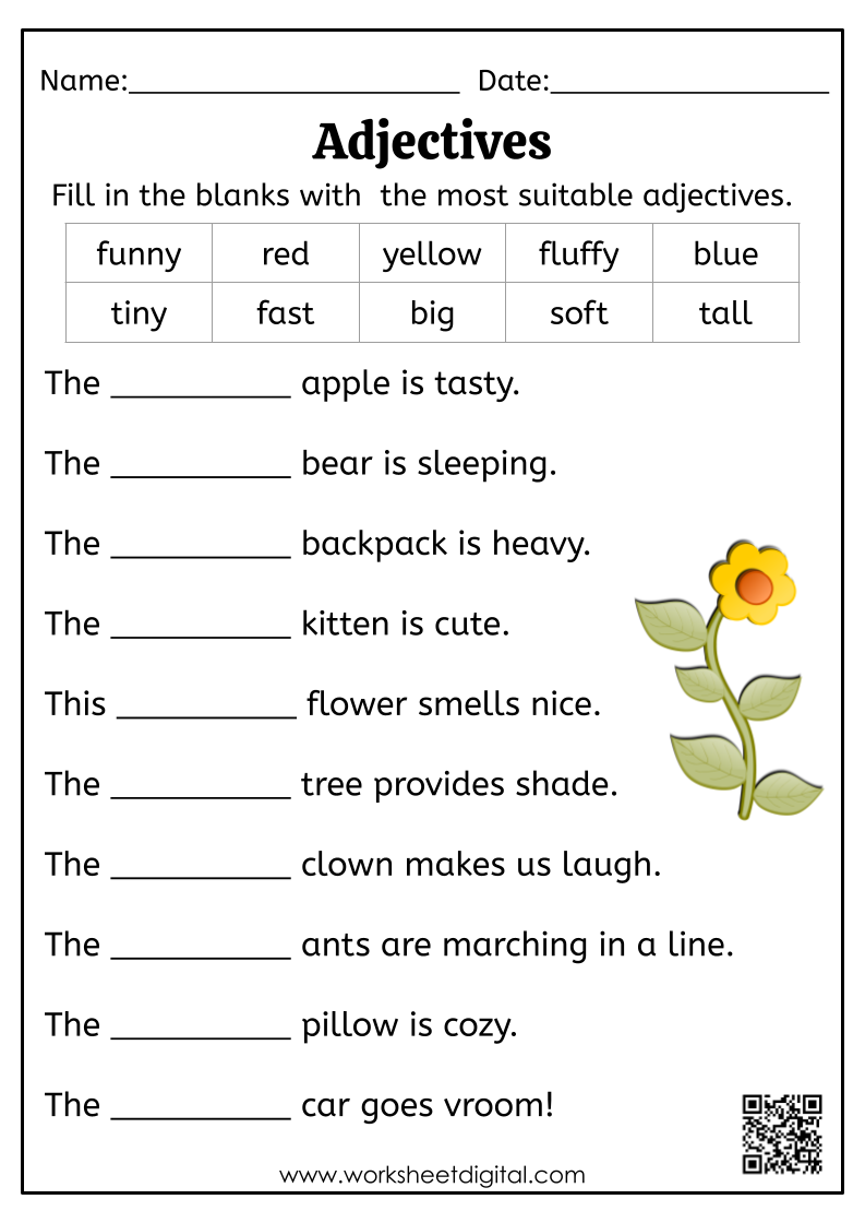 free printable adjective games