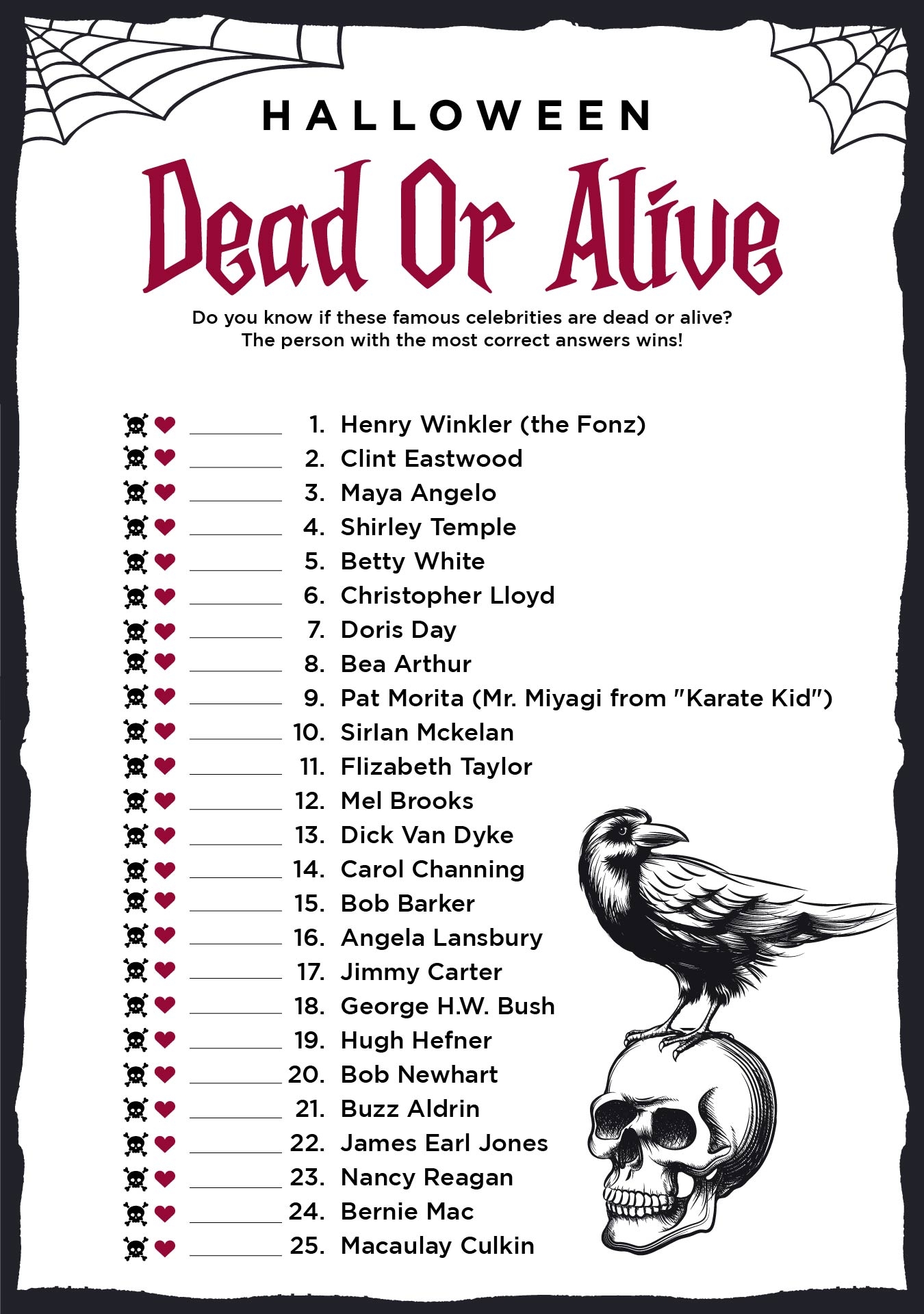 Adult Halloween Party Games 15 Free PDF Printables Printablee